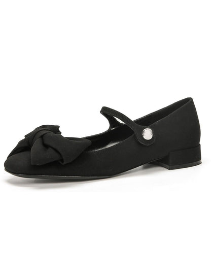 Black Cotton Fabric Flat Shoes Splicing Bow Buckle Strap