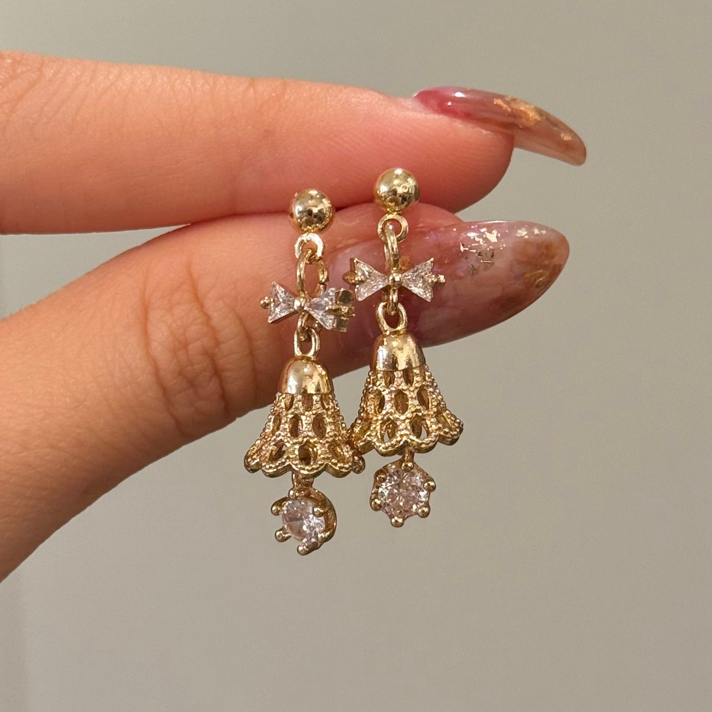 Festive Bell Clear Bow Earrings