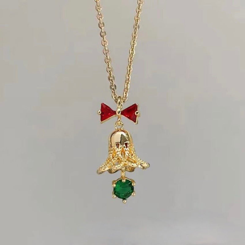 Festive Bell Red Bow Necklace