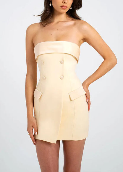Summer Khaki Strapless Short Skirt Exposed Back