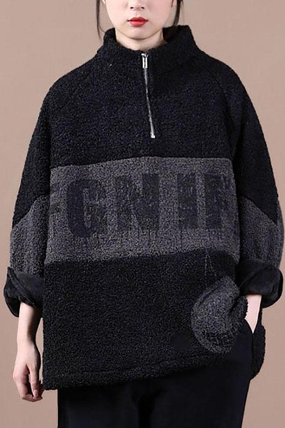 Winter Color Stitching Zipper Sweatshirt