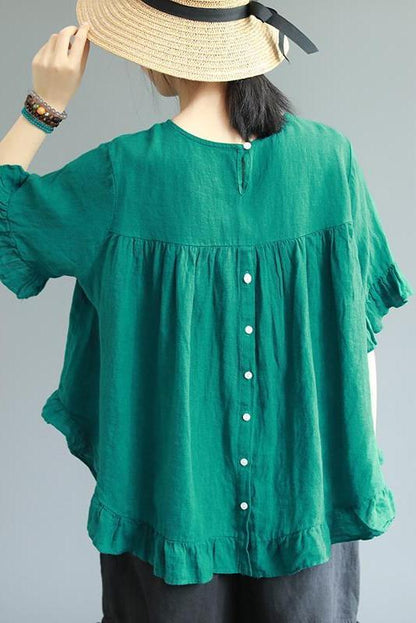 Loose Pure Color Button Down Shirt Summer Blouse