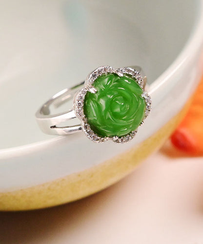 Oversize Green Sterling Silver Jade Zircon Rings
