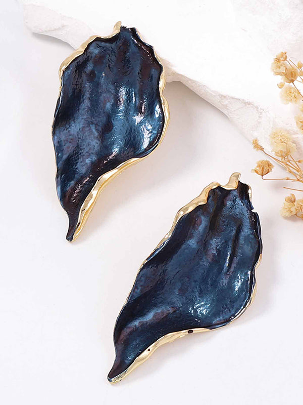 Irregularity Leaves Print Pleated Earrings Accessories