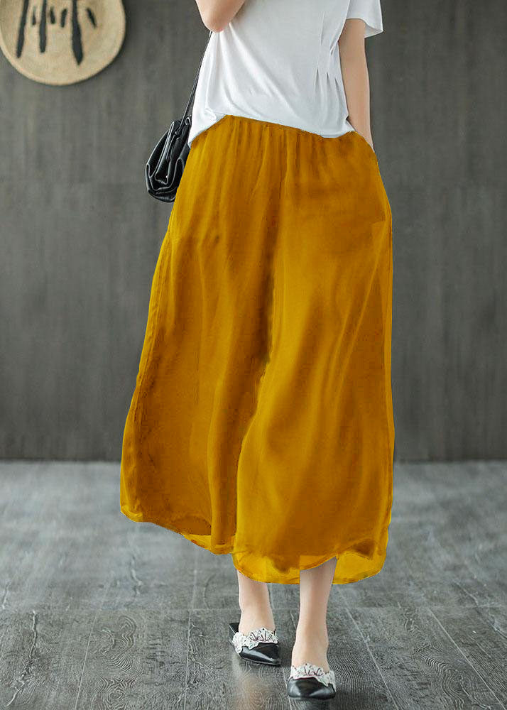 Handmade Black-print1 Elastic Waist Retro Wide Leg Crop Pants