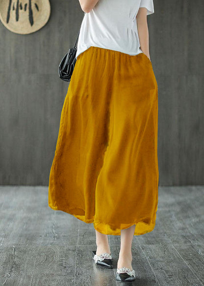 Handmade Black-print1 Elastic Waist Retro Wide Leg Crop Pants
