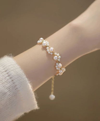 White 14k Gold Pearl Charm Bracelet