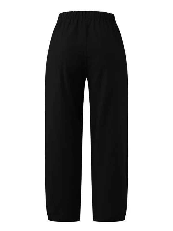 Loose Harem Pants High Waist Cotton Linen Cropped Pants Wide Leg Pants