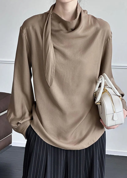 Coffee Cotton Shirt Asymmetrical Fall