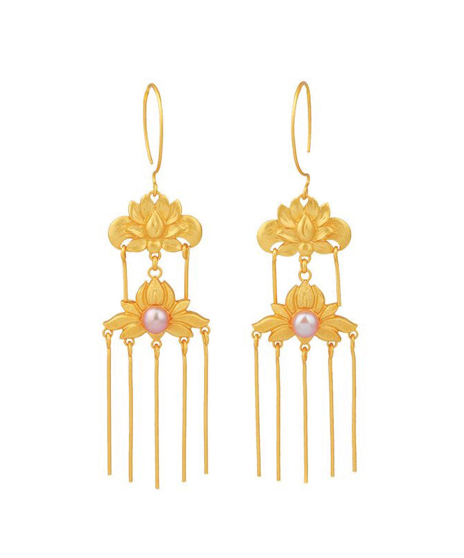 Gold Sterling Silver Overgild Pearl Tassel Drop Earrings