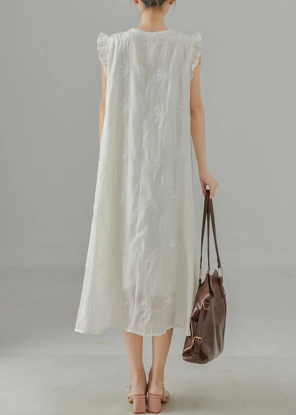 Diy White Embroidered Chinese Button Chiffon Dress Sleeveless