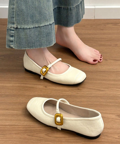 Black Cowhide Leather Splicing Flat Shoes for