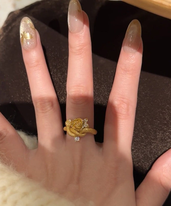 Antique Gold Zircon Snake Rings Two Piece Set