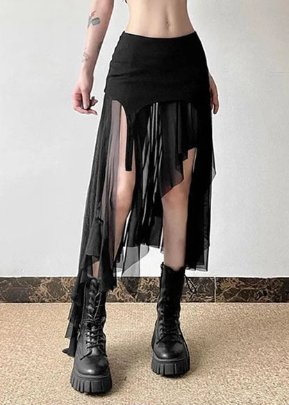 Khaki Asymmetrical Tulle Patchwork High Waist Maxi Skirts