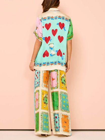 Summer Unique Funny Print Button Down Oversized Blouse
