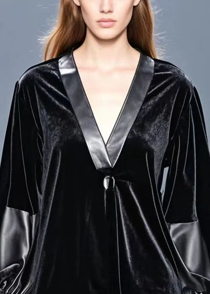 Black Oversized Patchwork Silk Velour Top Fall