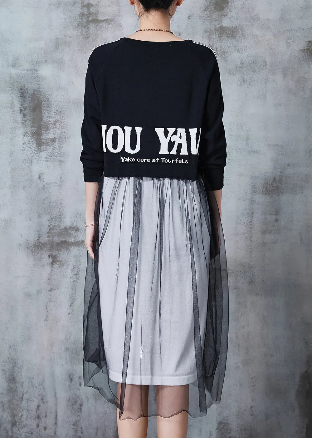 Black Letter Patchwork Tulle Vacation Dresses Summer