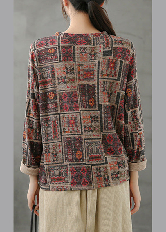 V Neck Print Drawstring Top Spring