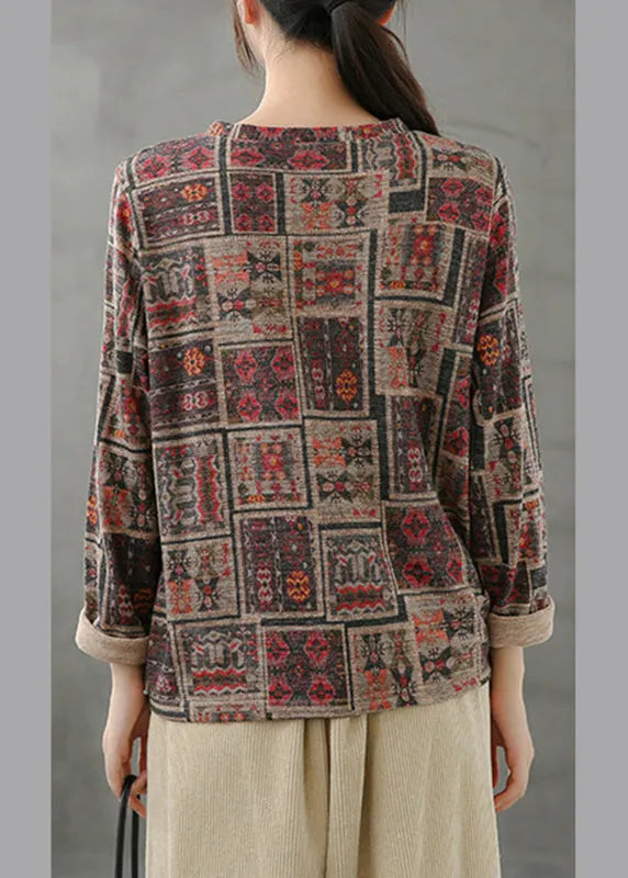 V Neck Print Drawstring Top Spring