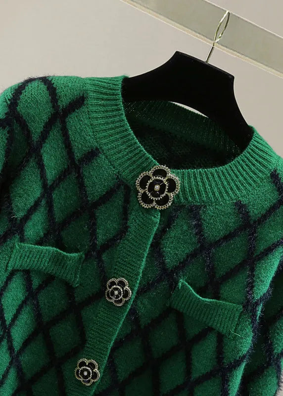 Natural Green Striped Patchwork Cotton Knitted Sweaters Winter
