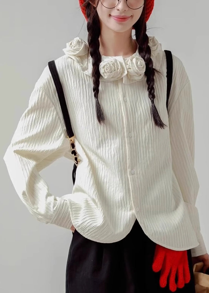 Loose White Button Cotton Shirt Spring