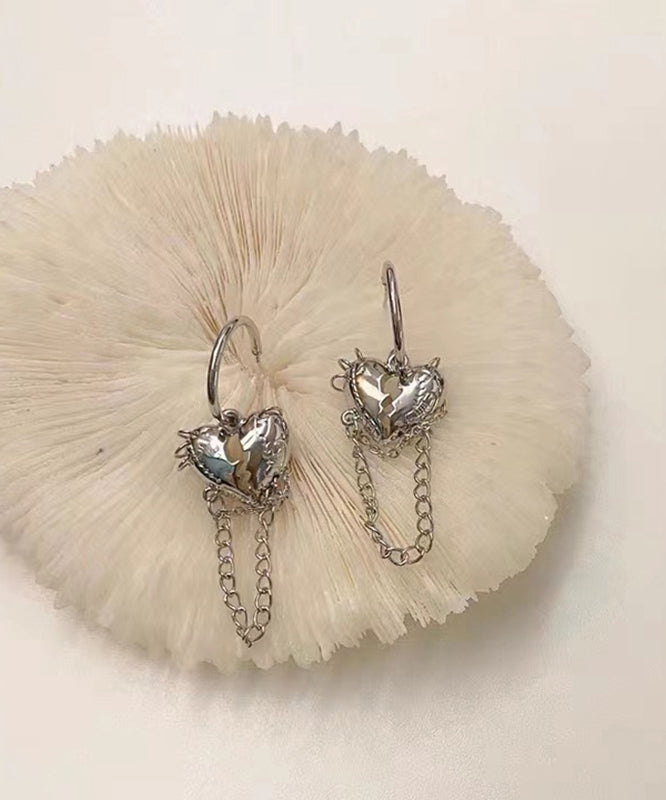 Fine Silk Alloy Inlaid Gem Stone Love Chain Tassel Drop Earrings