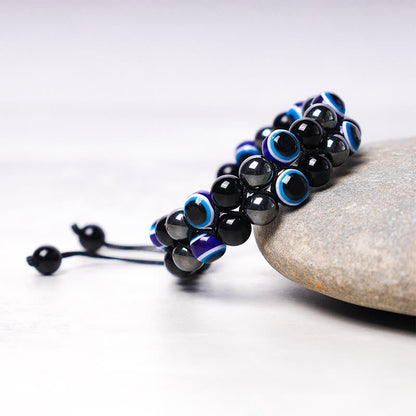 Buddha Stones Evil Eye Hematite Tiger Eye Protection Beaded Bracelet