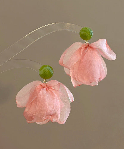 Modern Pink Acrylic Chiffon Petals Drop Earrings