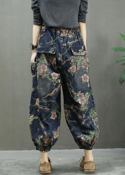 Blue Print Denim Lantern Trousers Spring