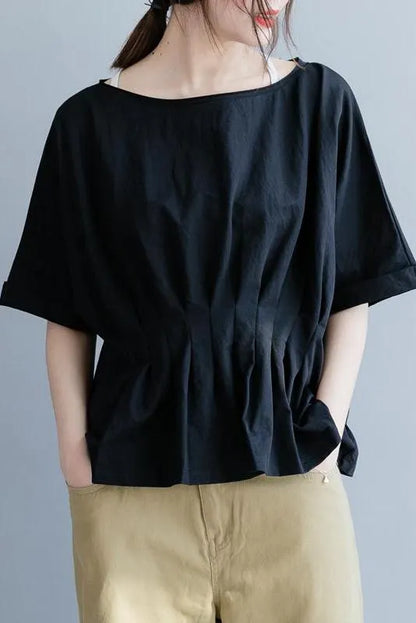 White and Black Cotton Shirt Loose Summer Tops