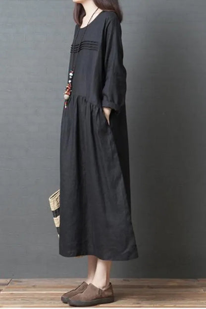 Korea Style Loose Linen Maxi Dresses for