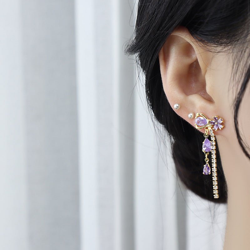 Vivienne Purple Flower Ribbon Earrings