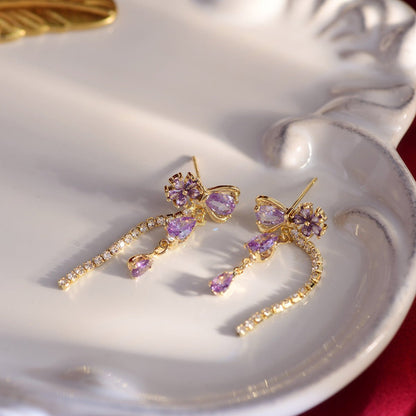 Vivienne Purple Flower Ribbon Earrings