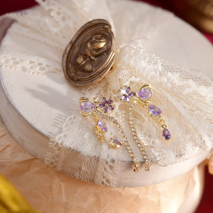Vivienne Purple Flower Ribbon Earrings