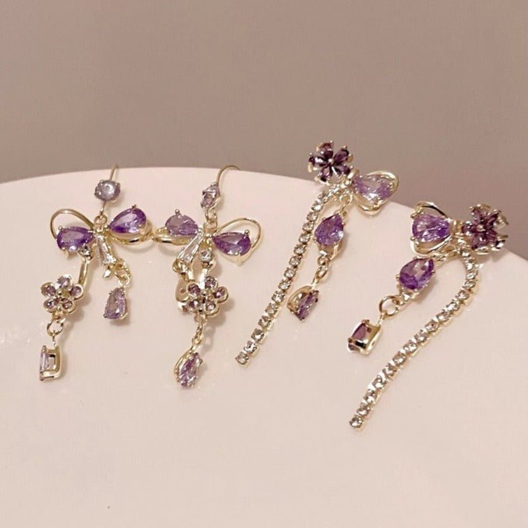 Vivienne Purple Flower Ribbon Earrings
