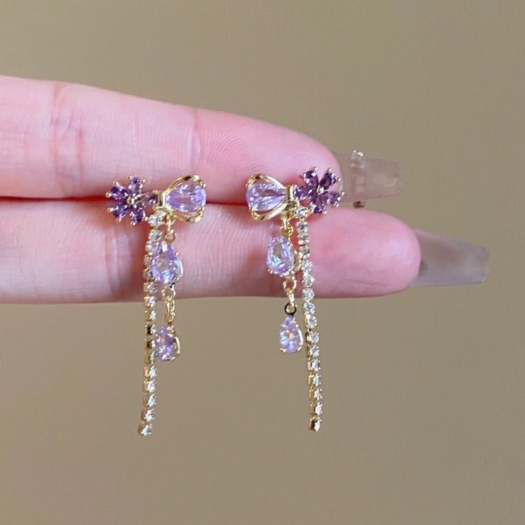 Vivienne Purple Flower Ribbon Earrings