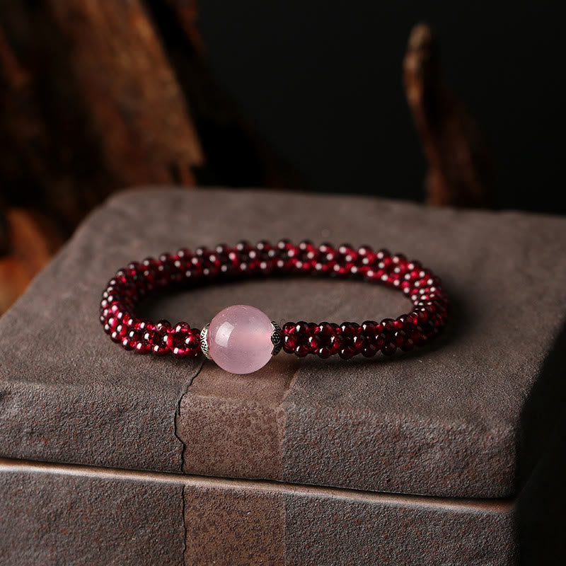 Garnet Protection Bracelet With Pink Crystal and Amazonite Beads