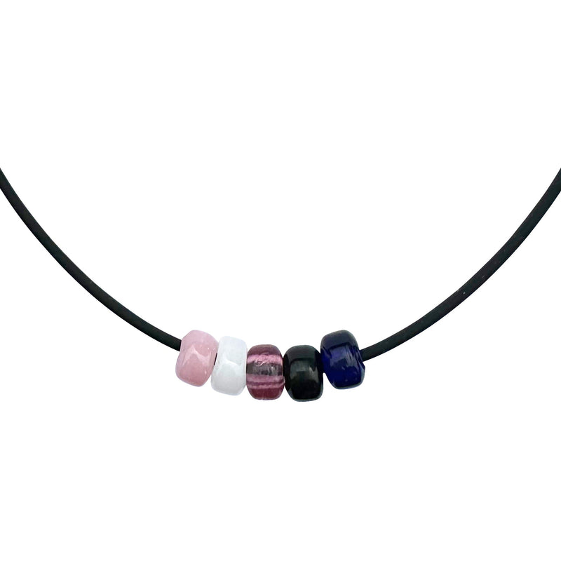 Genderfluid Pride/ally Necklace With Czech Glass Beads on Black Rubber Cord, 18 Inches