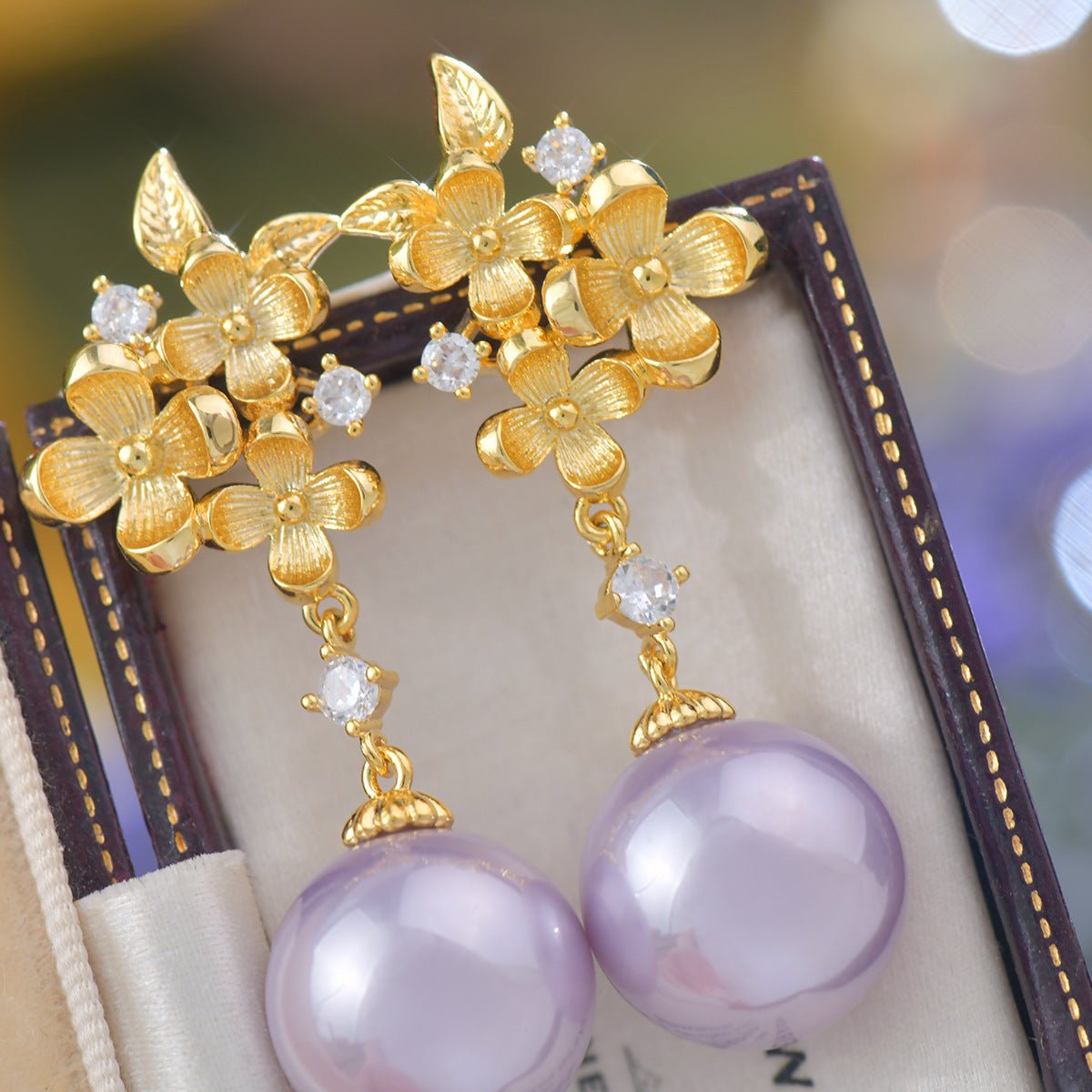 Gilded Flower Pearl Earrings