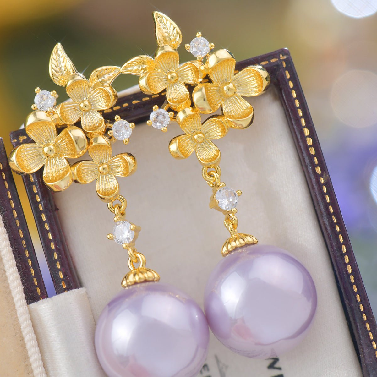 Gilded Flower Pearl Earrings