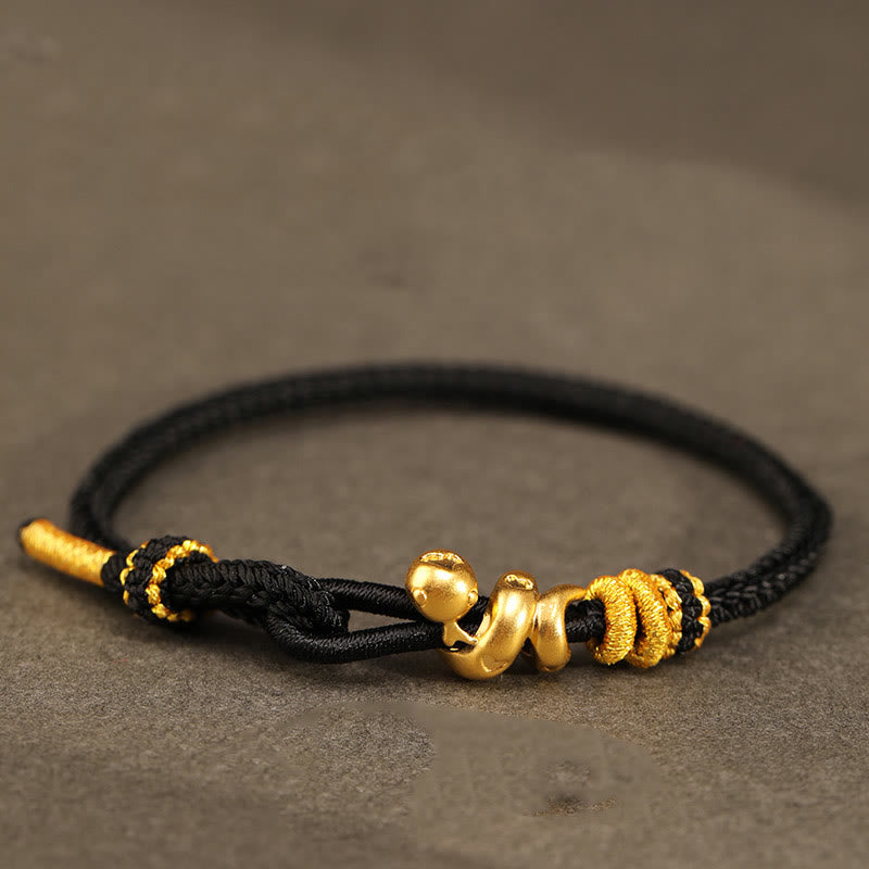 Gold Snake Red String Bracelet for Strength & Protection