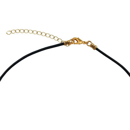 Dragonweave Cat Charm Necklace and Earring Set, Gold Plated Black Leather Choker and Leverback Earrings