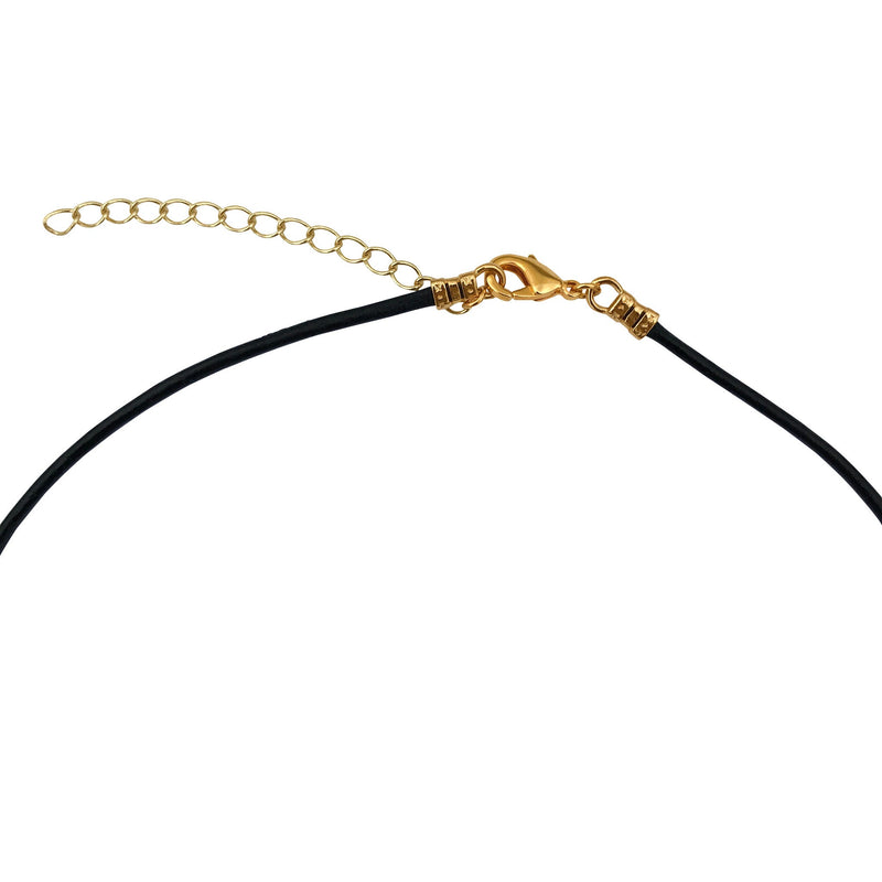 Dragonweave Cat Charm Necklace and Earring Set, Gold Plated Black Leather Choker and Leverback Earrings