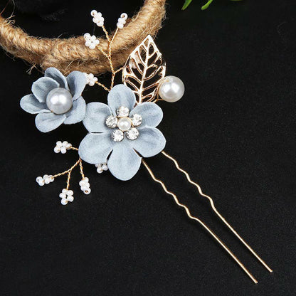 Golden Leaf Flower Pearl Chinese Hairpin Set - 4pcs Comb