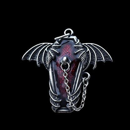 Gothic Coffin Bat Wings Pendant