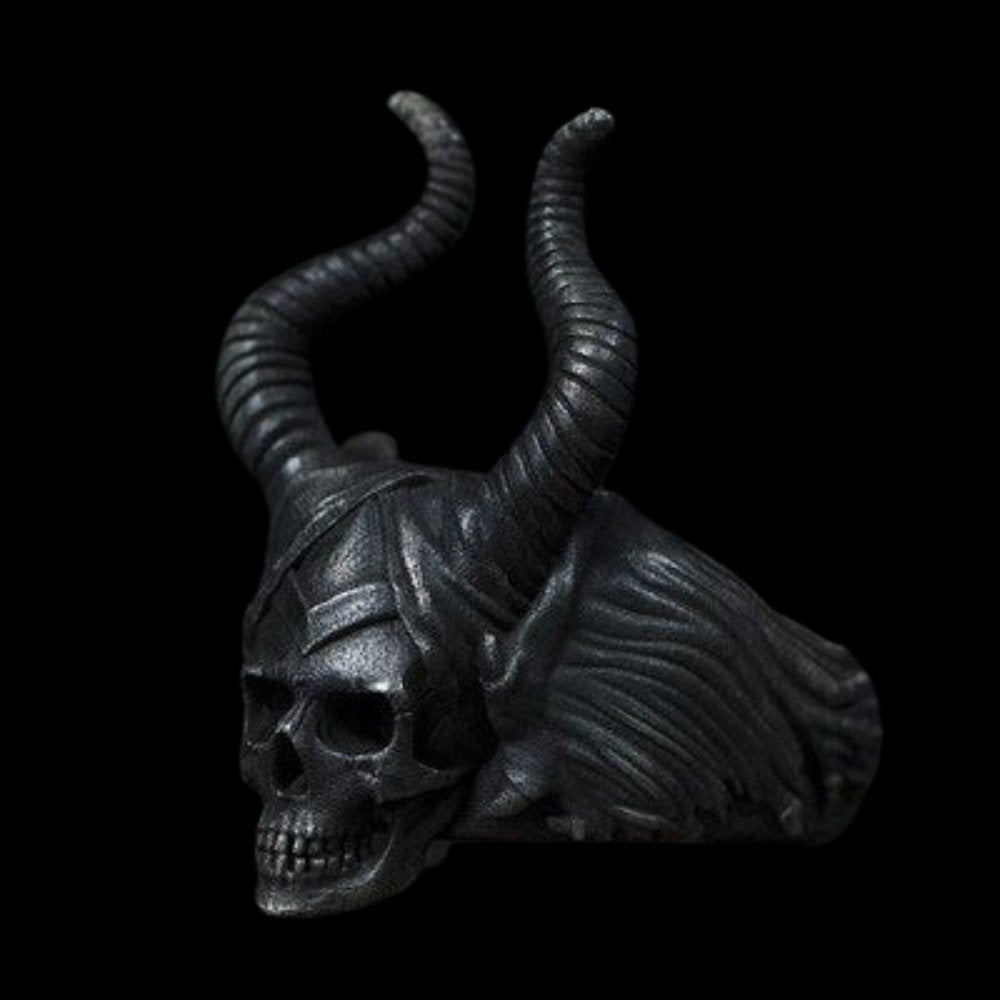 Gothic Satanic Demon Sorath Shofar Skull Ring