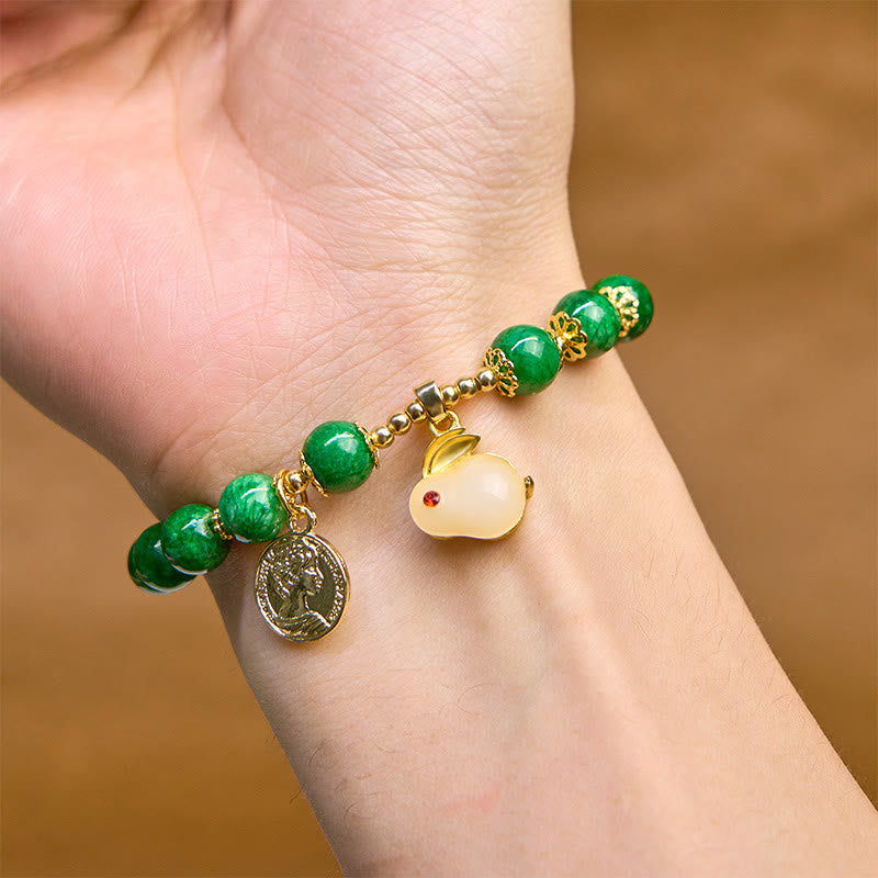 Green Calcite Clarity Bracelet With Rabbit Charm 14-16cm