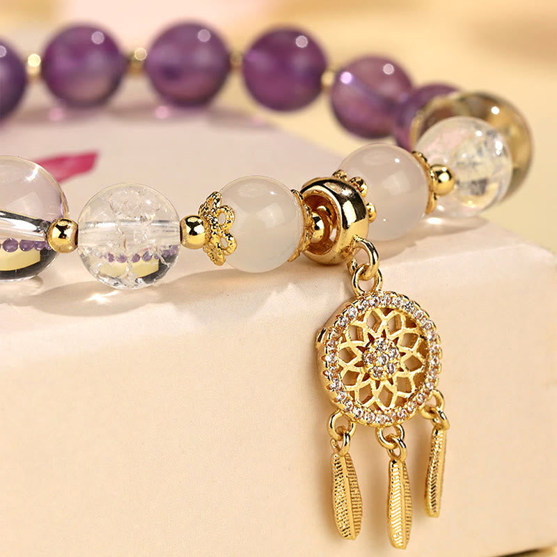 Green Strawberry Quartz Amethyst Dreamcatcher Healing Bracelet