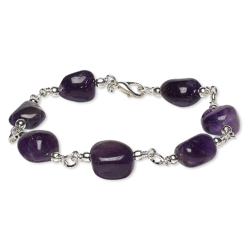 Natural Amethyst Nugget Bracelet With Silver Lobster Claw Clasp, 7 1/2