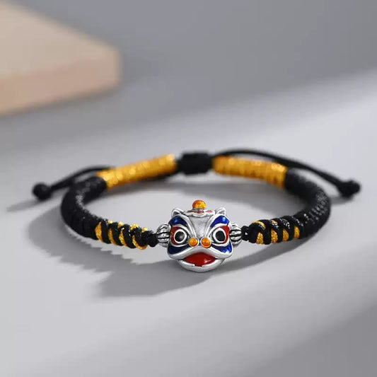 Handmade Dancing Lion Red String Bracelet for Protection
